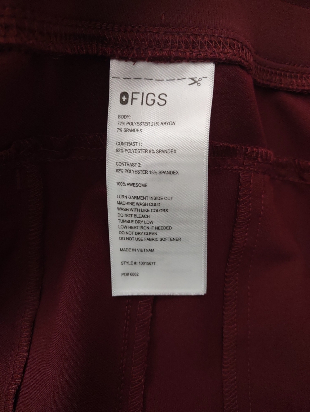 Figs Burgundy High Waisted Isabel Wide Leg Scrub - Picture 5 of 5